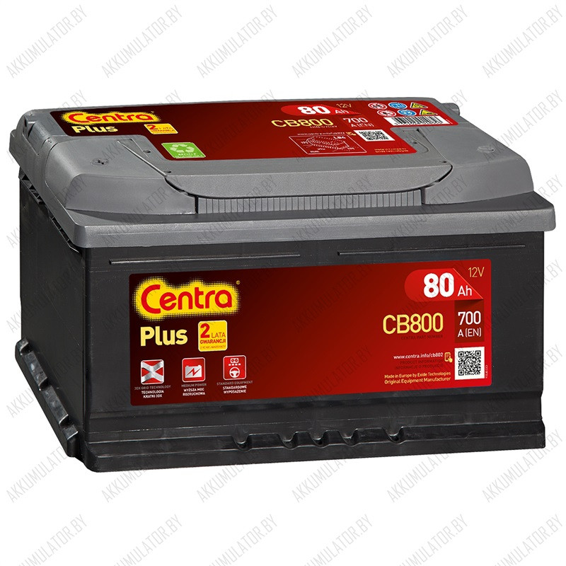 Аккумулятор Centra Plus CB800 / 80Ah / 700А / Прямая полярность