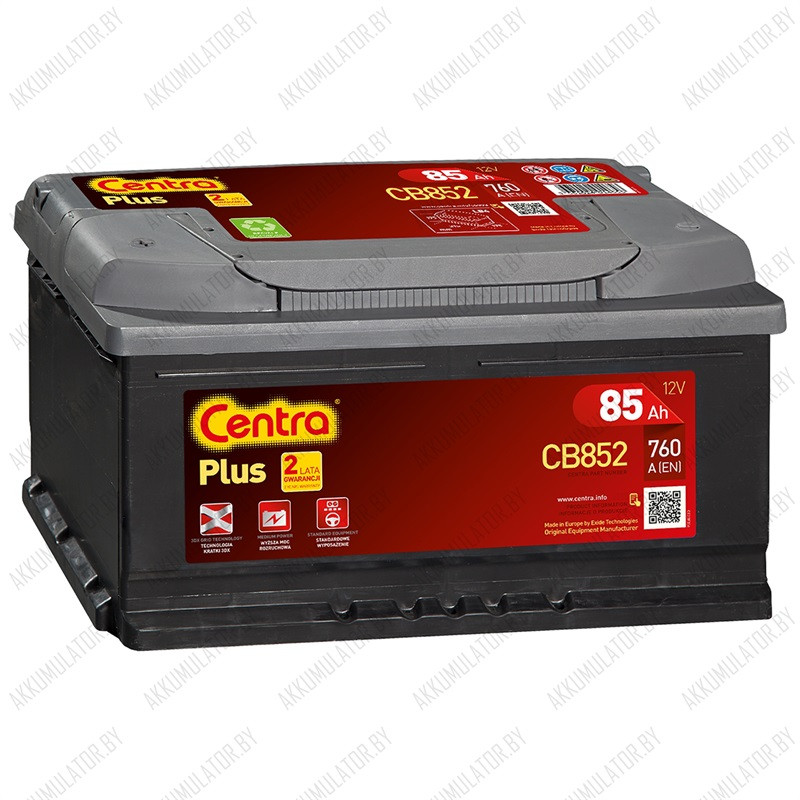 Аккумулятор Centra Plus CB852 / Низкий / 85Ah / 760А / Прямая полярность