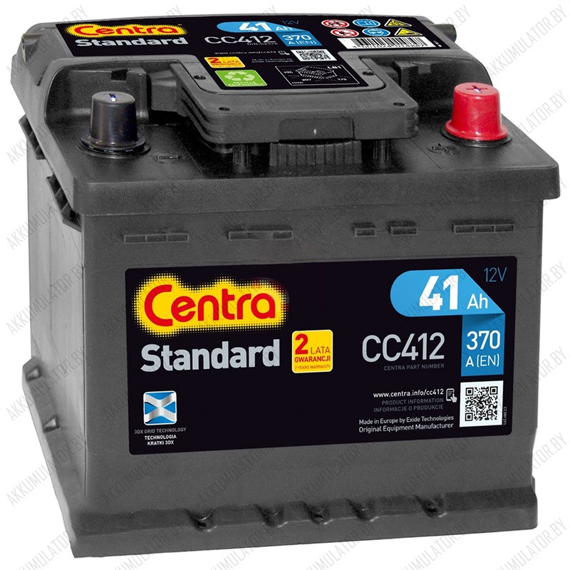 Аккумулятор Centra Standard CC412 / Низкий / 41Ah / 370А