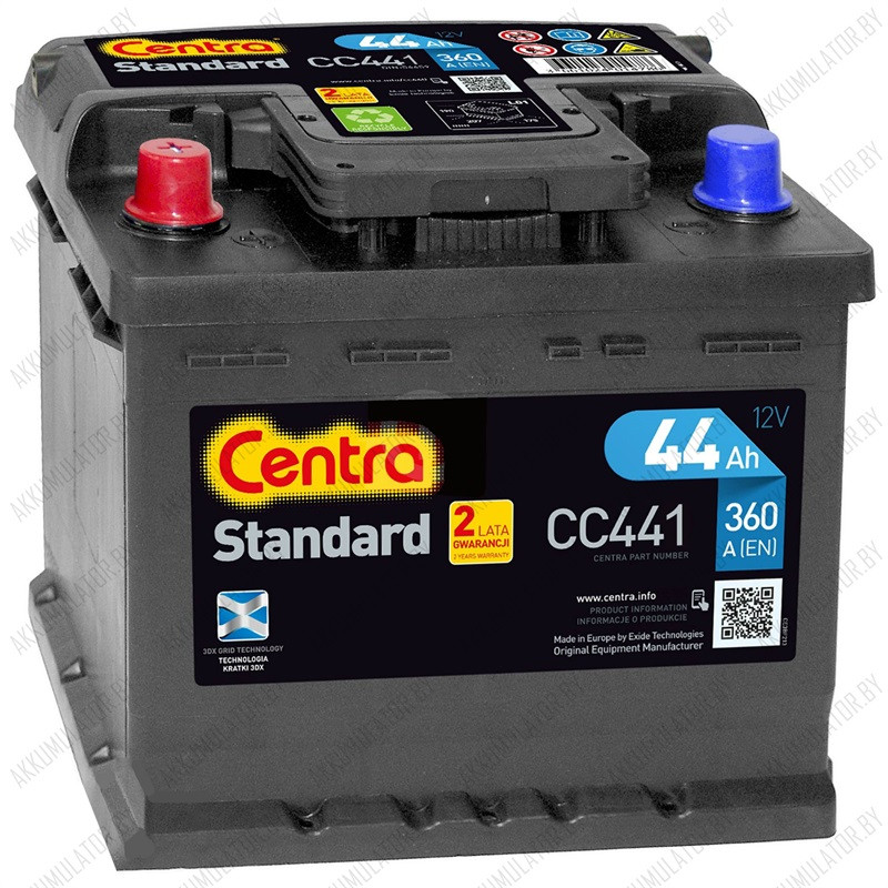 Аккумулятор Centra Standard CC441 / 44Ah / 360А / Прямая полярность - фото 1 - id-p75048553