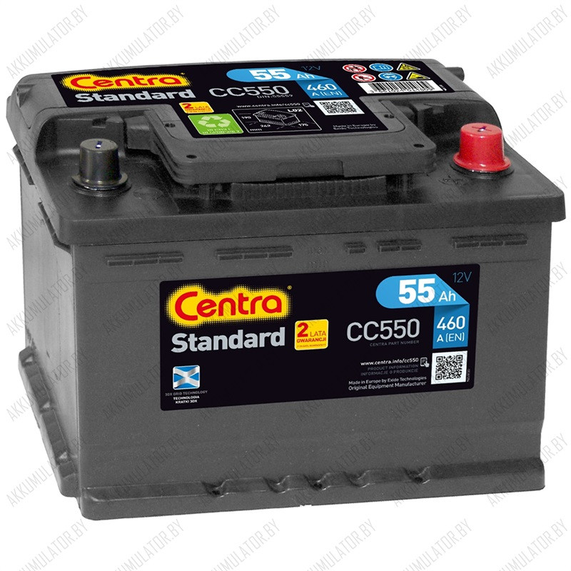 Аккумулятор Centra Standard CC550 / 55Ah / 460А / Обратная полярность / 242 x 175 x 190