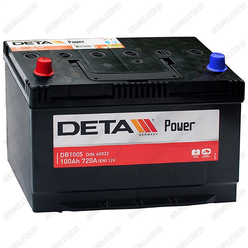 Аккумулятор DETA Power DB1005 / 100Ah / 720А / Asia / Обратная полярность / 306 x 172 x 200 (220)