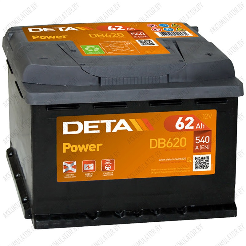 Аккумулятор DETA Power DB620 / 62Ah / 540А / Прямая полярность / 242 x 175 x 190