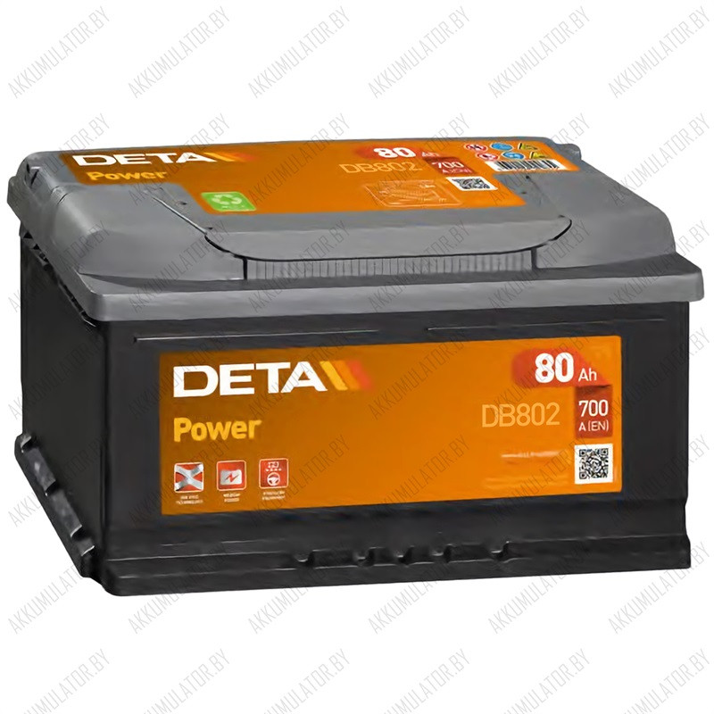 Аккумулятор DETA Power DB802 / Низкий / 80Ah / 700А / Прямая полярность