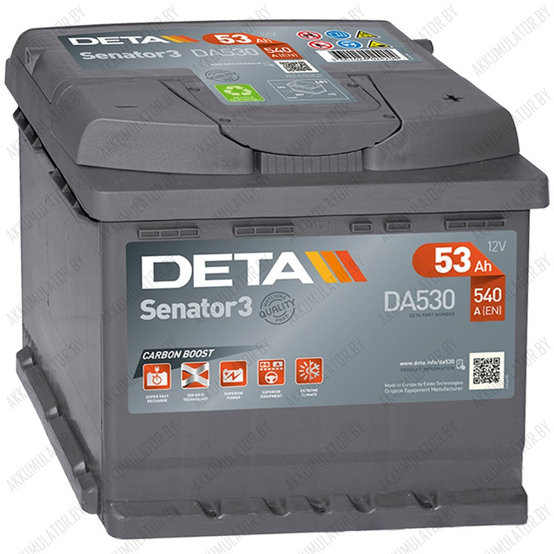 Аккумулятор DETA Senator3 DA530 / 53Ah / 540А - фото 1 - id-p75048603