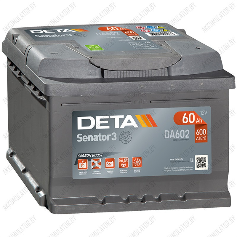 Аккумулятор DETA Senator3 DA602 / Низкий / 60Ah / 600А - фото 1 - id-p75048604