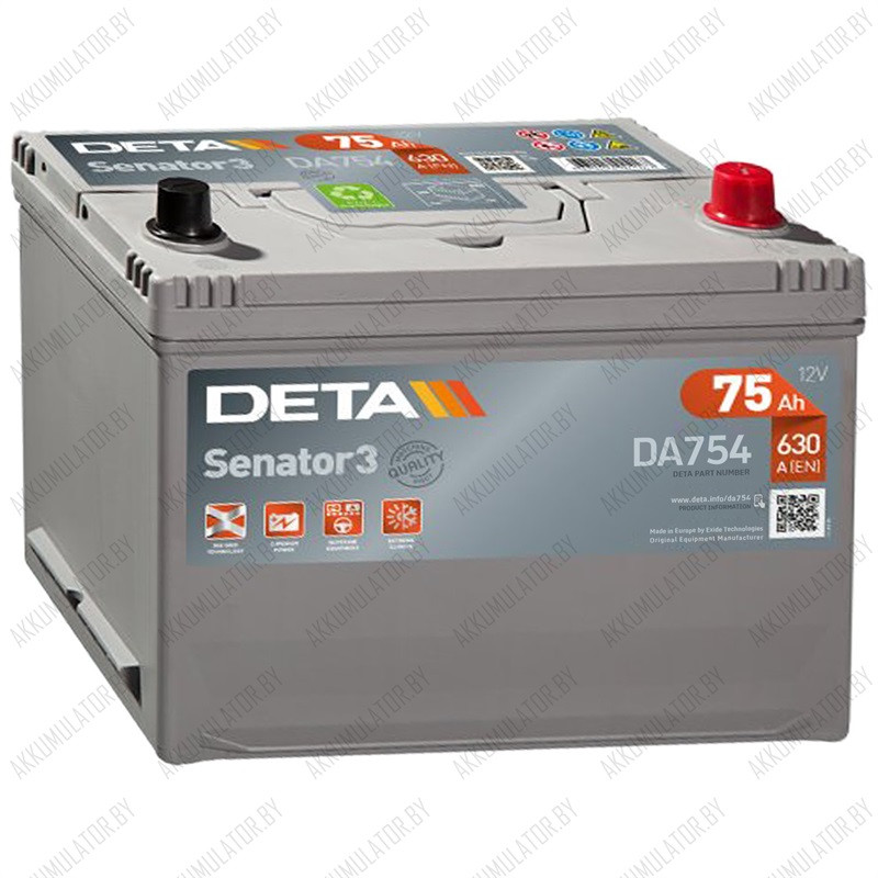 Аккумулятор DETA Senator3 DA754 / 75Ah / 630А / Asia