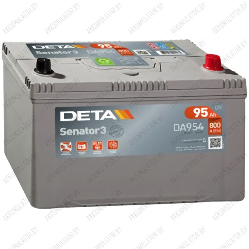 Аккумулятор DETA Senator3 DA954 / 95Ah / 720А / Asia / Обратная полярность / 306 x 173 x 200 (220)