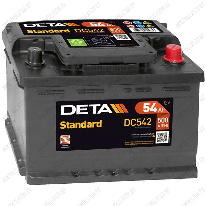 Аккумулятор DETA Standard DC542 / Низкий / 54Ah / 500А - фото 1 - id-p75048617