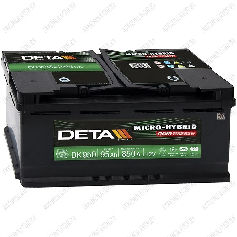 Аккумулятор DETA Start-Stop AGM DK950 / 95Ah / 850А / Обратная полярность / 353 x 175 x 190