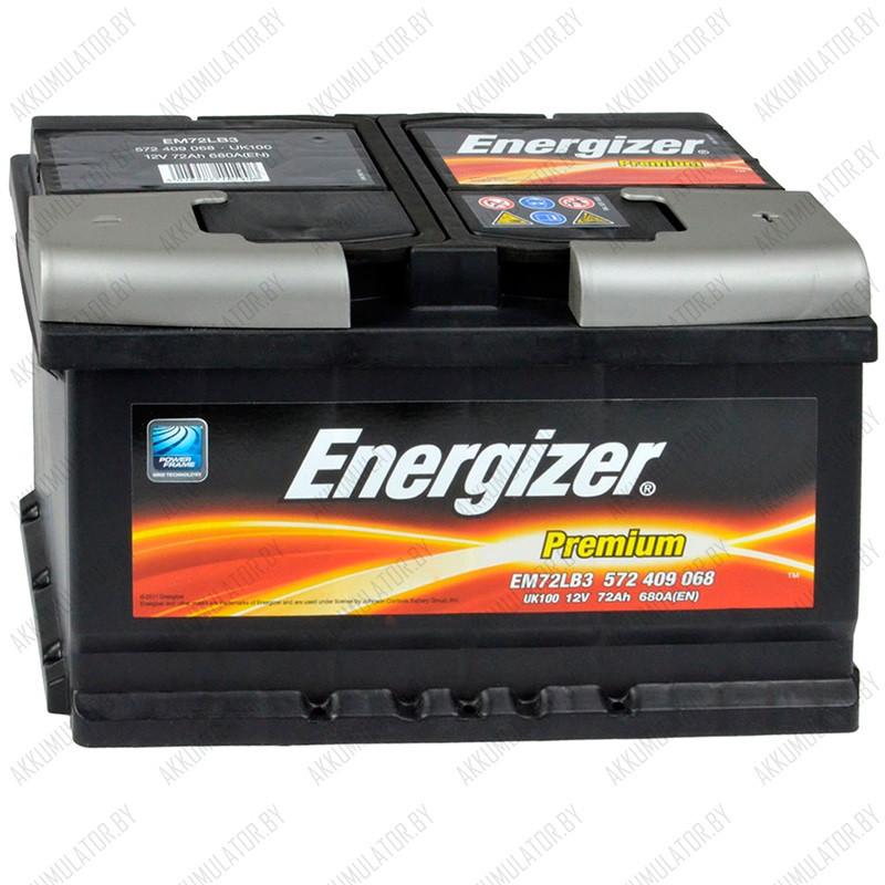 Аккумулятор Energizer Premium / [572 409 068] / Низкий / EM72LB3 / 72Ah / 680А / Обратная полярность / 242 x