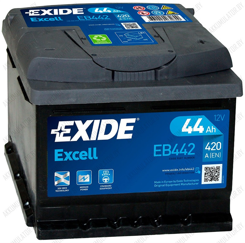 Аккумулятор Exide Excell EB442 / Низкий / 44Ah / 420А - фото 1 - id-p75048707