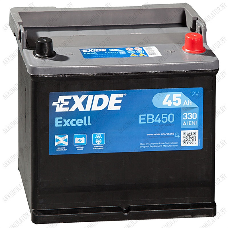 Аккумулятор Exide Excell EB450 / 45Ah / 330А / Asia / Обратная полярность / 238 x 127 x 200 (220)