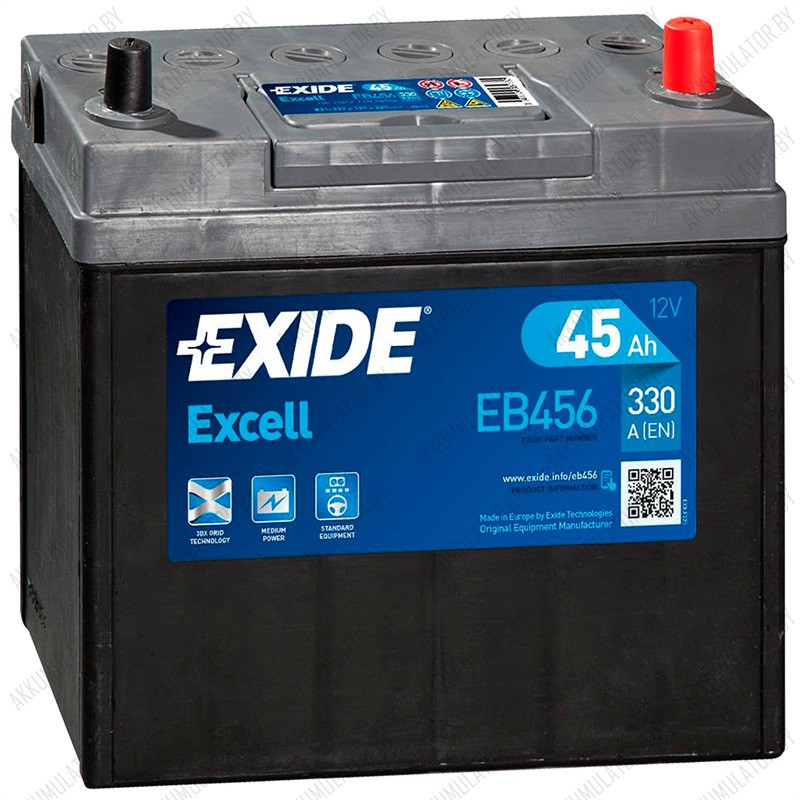 Аккумулятор Exide Excell EB456 / 45Ah / 300А / Asia - фото 1 - id-p75048712