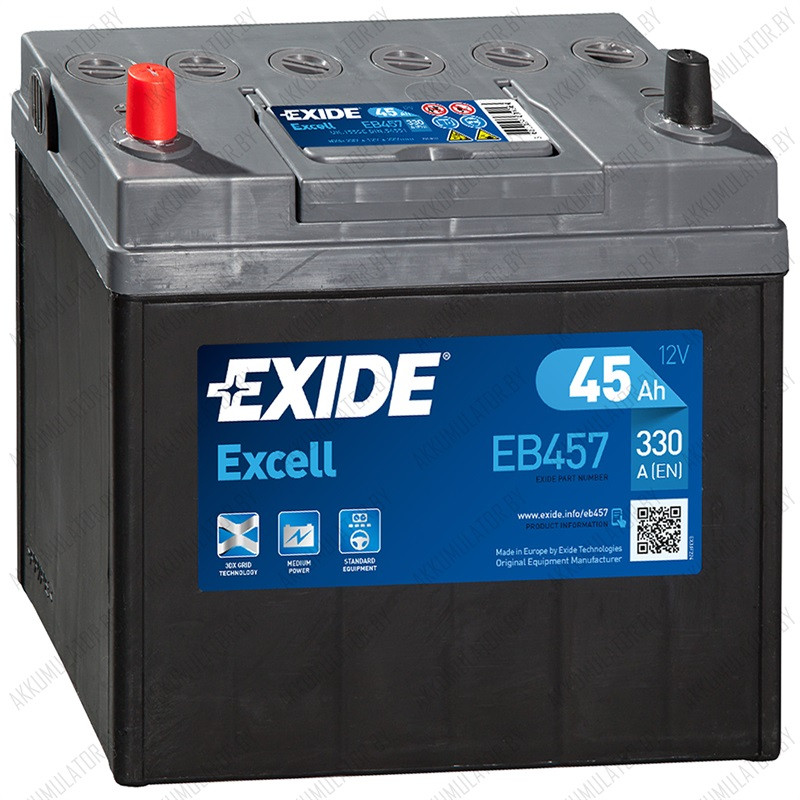 Аккумулятор Exide Excell EB457 / 45Ah / 300А / Asia / Прямая полярность