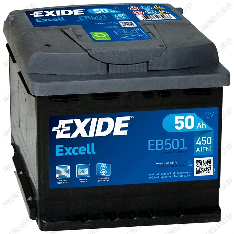 Аккумулятор Exide Excell EB501 / 50Ah / 450А / Прямая полярность / 207 x 175 x 190