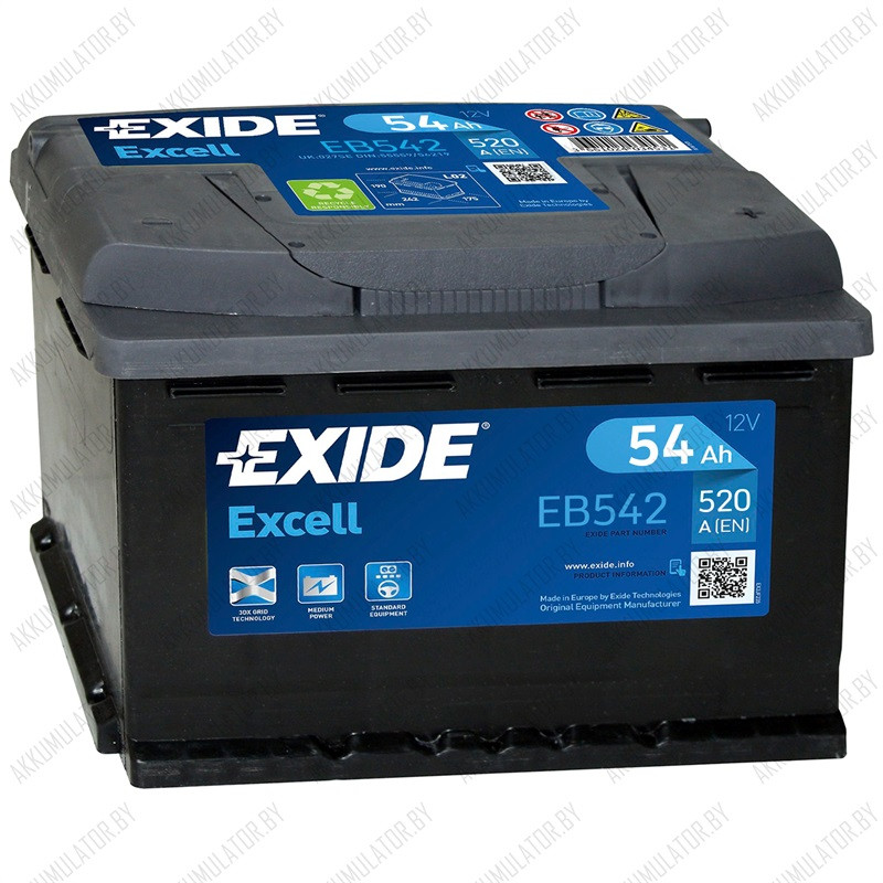 Аккумулятор Exide Excell EB542 / Низкий / 54Ah / 520А - фото 1 - id-p75048719