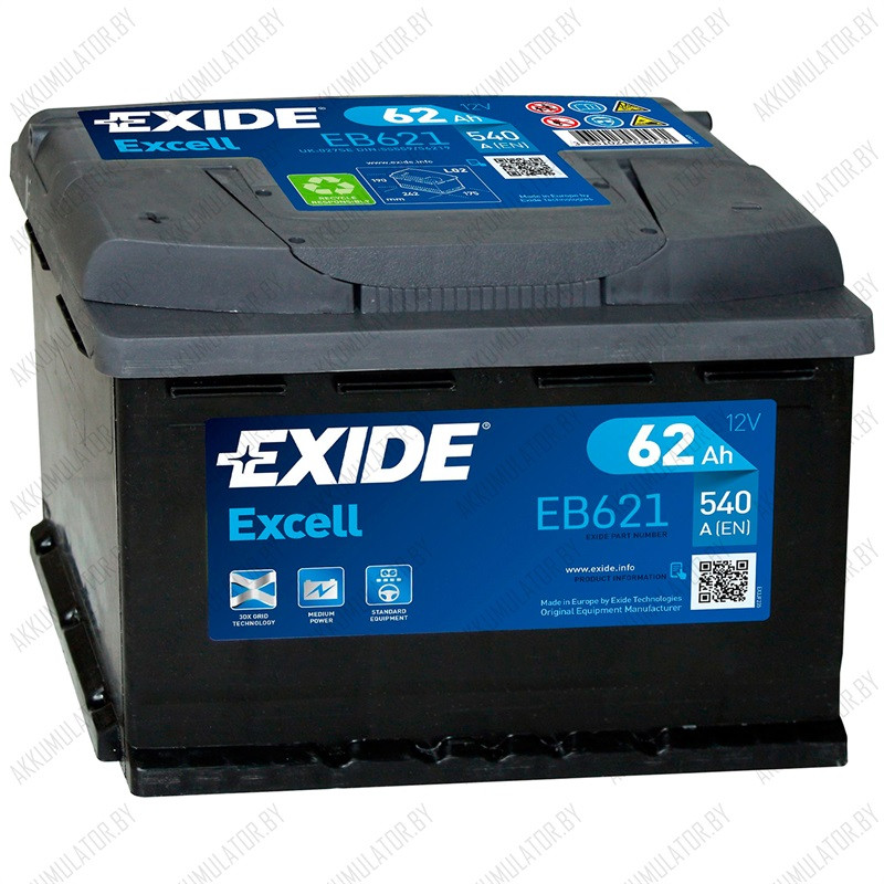 Аккумулятор Exide Excell EB621 / 62Ah / 540А / Прямая полярность - фото 1 - id-p75048724