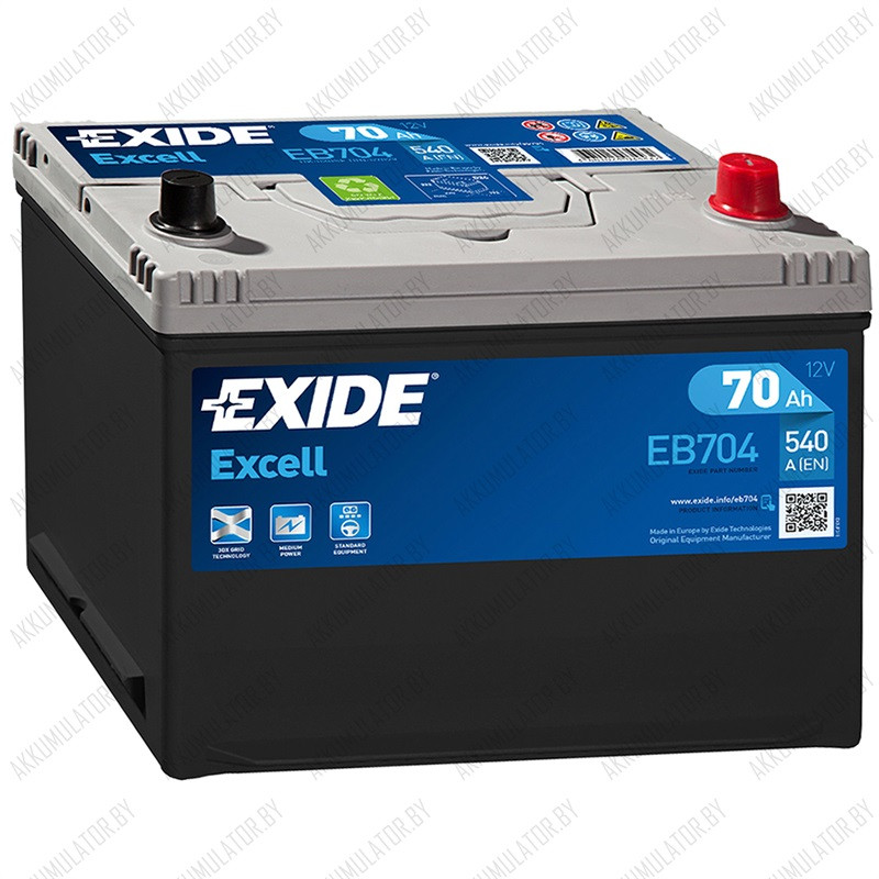 Аккумулятор Exide Excell EB704 / 70Ah / 540А / Asia - фото 1 - id-p75048725