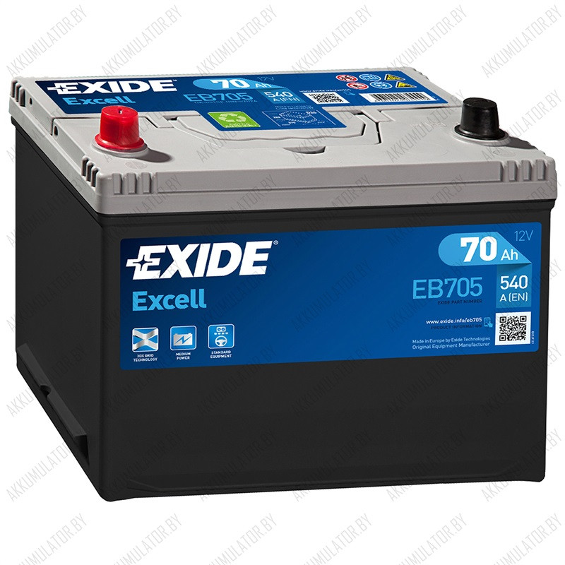 Аккумулятор Exide Excell EB705 / 70Ah / 540А / Asia / Прямая полярность