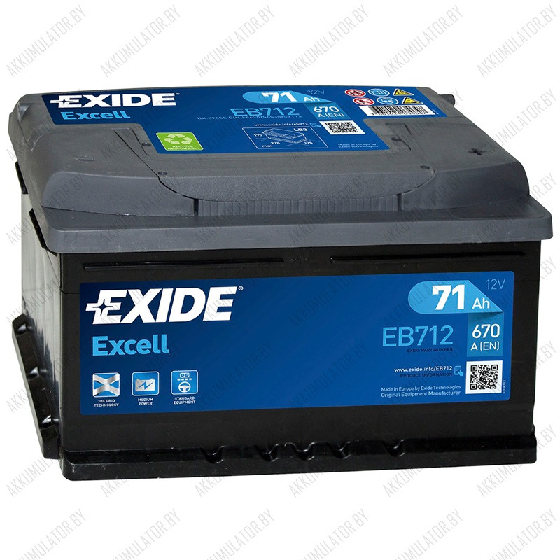 Аккумулятор Exide Excell EB712 / Низкий / 71Ah / 670А