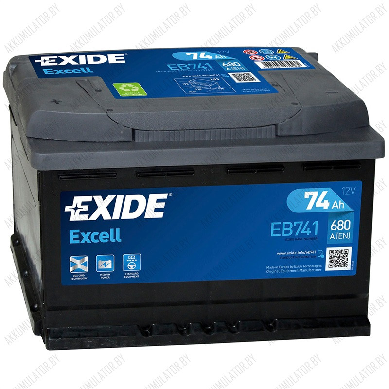 Аккумулятор Exide Excell EB741 / 74Ah / 680А / Прямая полярность