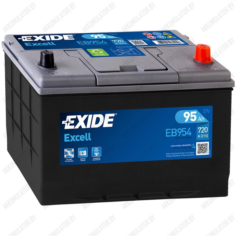 Аккумулятор Exide Excell EB954 / 95Ah / 720А / Asia / Обратная полярность / 306 x 173 x 200 (220)