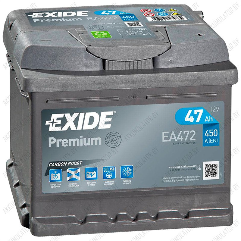 Аккумулятор Exide Premium EA472 / Низкий / 47Ah / 450А