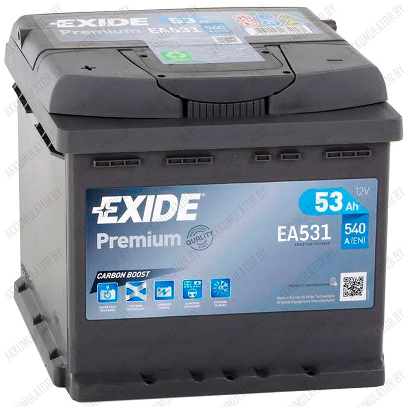 Аккумулятор Exide Premium EA531 / 53Ah / 540А / Прямая полярность / 207 x 175 x 190