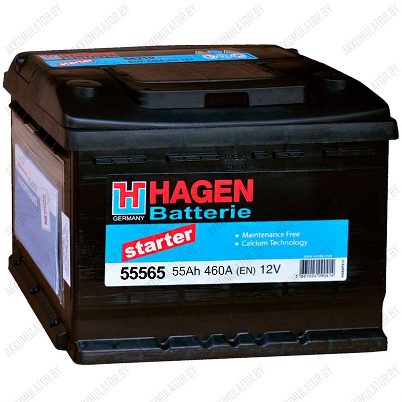 Аккумулятор Hagen Starter 55565 / 55Ah / 460А / Прямая полярность - фото 1 - id-p75048815