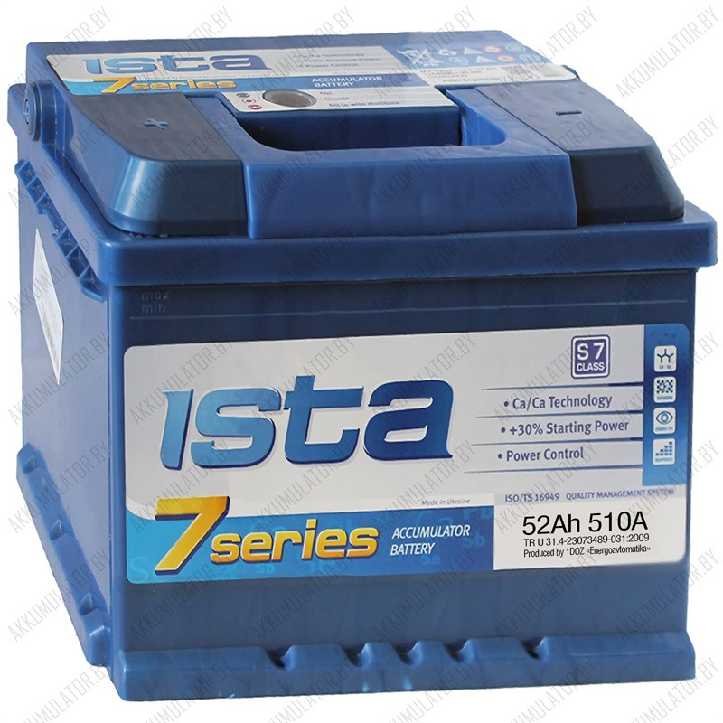Аккумулятор ISTA 7 Series 6CT-52 A2Н / Низкий / 52Ah / 510А / Прямая полярность - фото 1 - id-p75048841