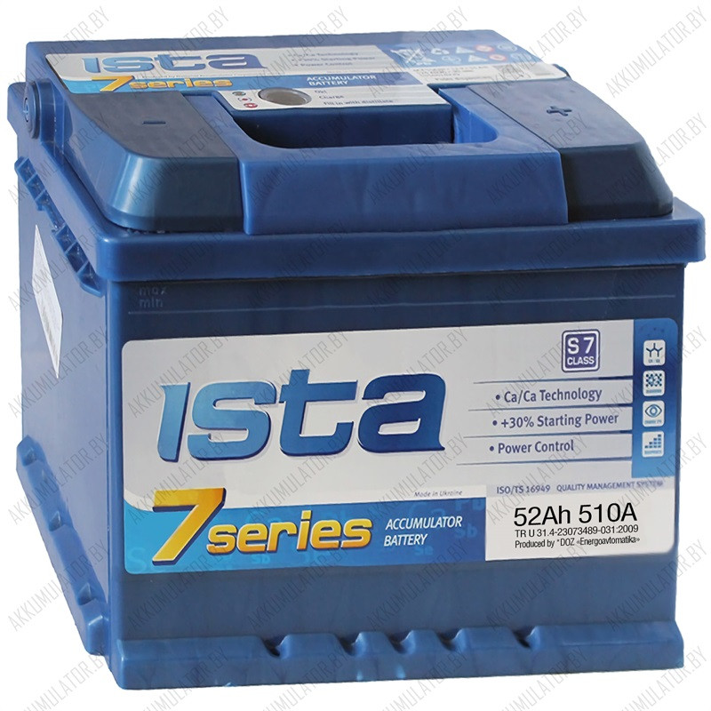 Аккумулятор ISTA 7 Series 6CT-52 A2Н E / Низкий / 52Ah / 510А - фото 1 - id-p75048842