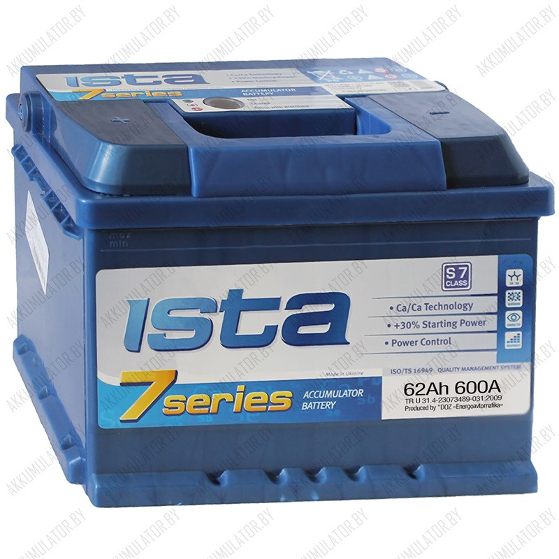 Аккумулятор ISTA 7 Series 6CT-62 A2 / 62Ah / 600А / Прямая полярность / 242 x 175 x 190