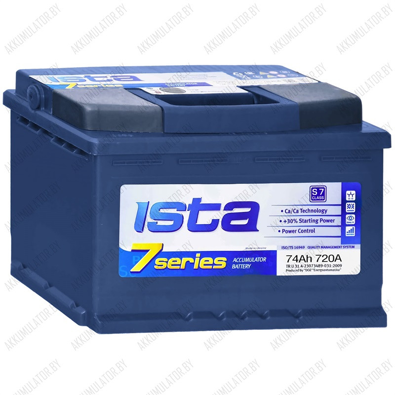 Аккумулятор ISTA 7 Series 6CT-74 A2 / 74Ah / 720А / Прямая полярность / 278 x 175 x 190