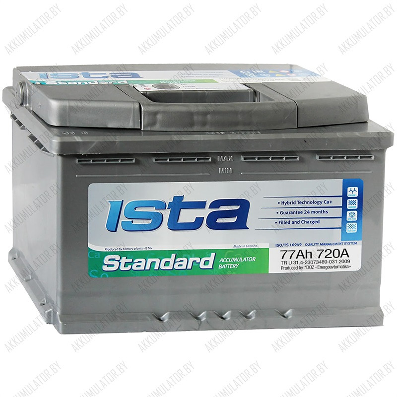 Аккумулятор ISTA Standard 6CT-77 A1 / 77Ah / 720А / Прямая полярность / 278 x 175 x 190