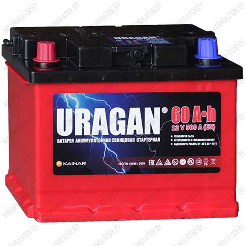Аккумулятор Uragan 60 Ah / 500А / Прямая полярность / 242 x 175 x 190