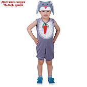 Карнавальный костюм для мальчика "Заяц с грудкой", велюр, комбинезон, шапка, от 1,5-3-х лет