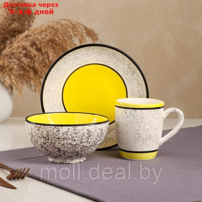 Набор посуды "Алладин", керамика, желтый, 3 предмета: салатник 700 мл, тарелка 20 см, кружка 350 мл, Иран - фото 2 - id-p215247549