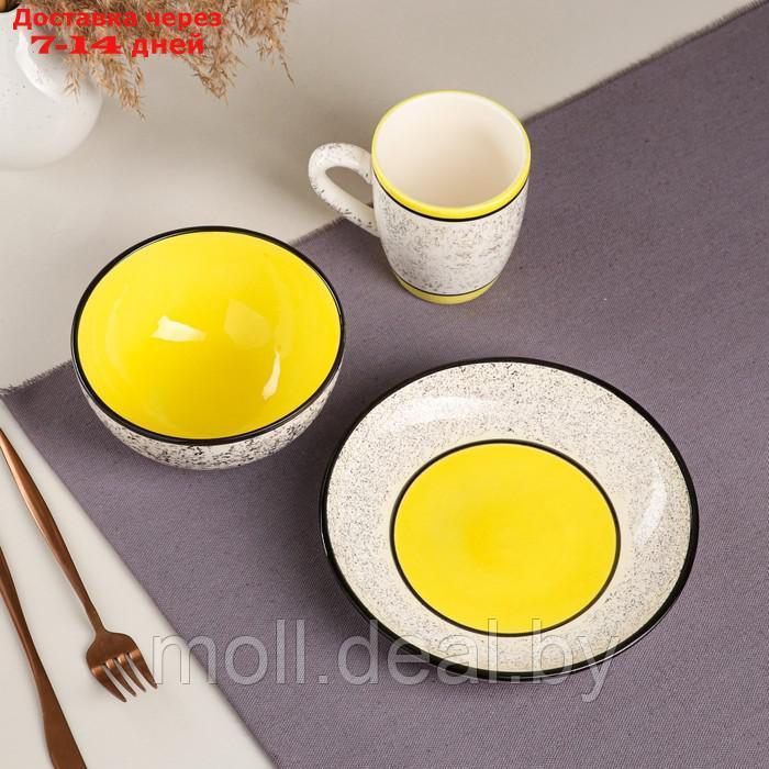 Набор посуды "Алладин", керамика, желтый, 3 предмета: салатник 700 мл, тарелка 20 см, кружка 350 мл, Иран - фото 3 - id-p215247549