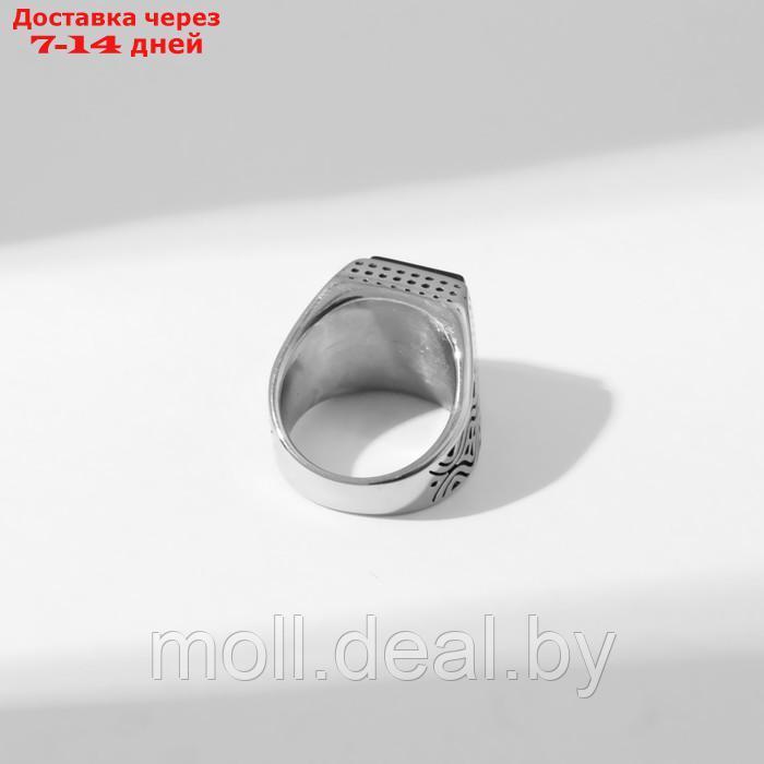 Кольцо мужское "Перстень" волны, цвет чёрный в серебре, 22 размер - фото 2 - id-p215258411