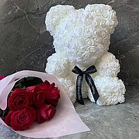 Медведь из долговечных 3D роз ручной работы разные расцветки, фото 2