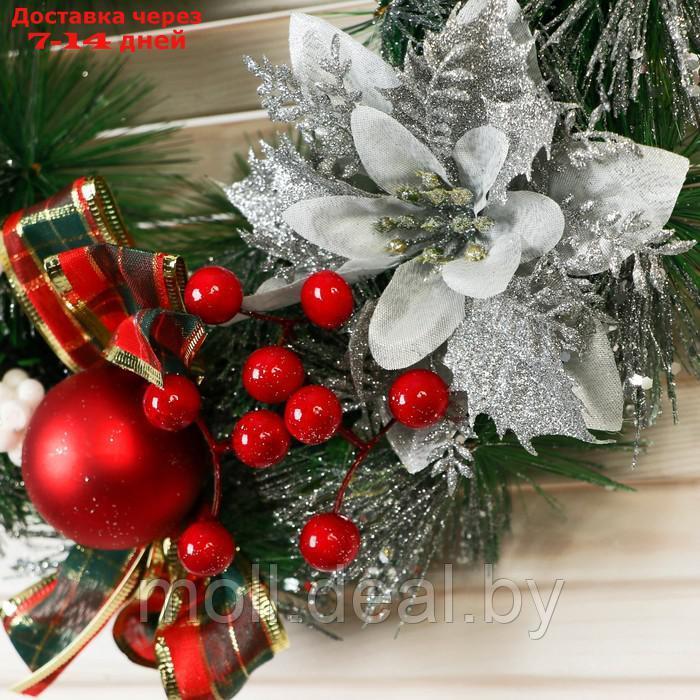 Венок новогодний d- 26 см "Уютная сказка" цветы бантики в клетку - фото 2 - id-p215260063