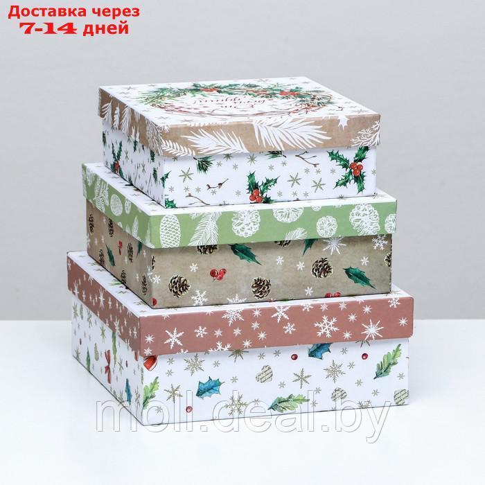 Набор коробок 3 в 1 "Новогодний венок", 19 х 19 х 7,5 - 14 х 14 х 4 см - фото 2 - id-p215260084