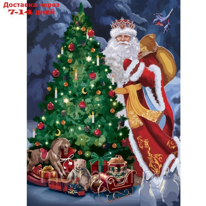 Алмазная вышивка с частичным заполнением "Дед Мороз у елки" 20*30 см, холст - фото 2 - id-p215260375