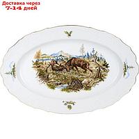 Блюдо овальное 39 см, Bernadotte, декор "Охотничьи сюжеты"