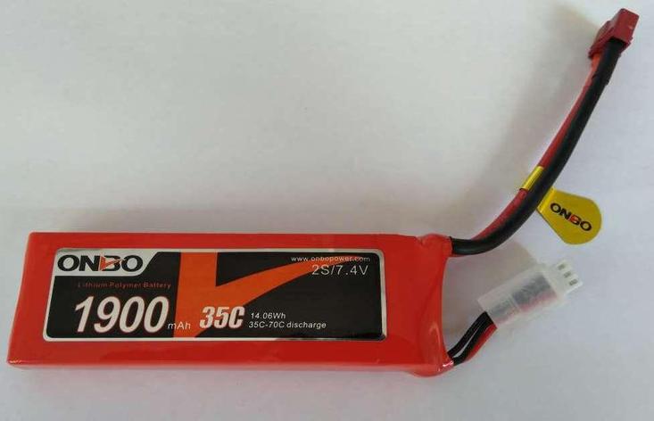 Аккумулятор ONBO 1900mAh 2s1p 7.4V (35C) LiPo T-dean, фото 2