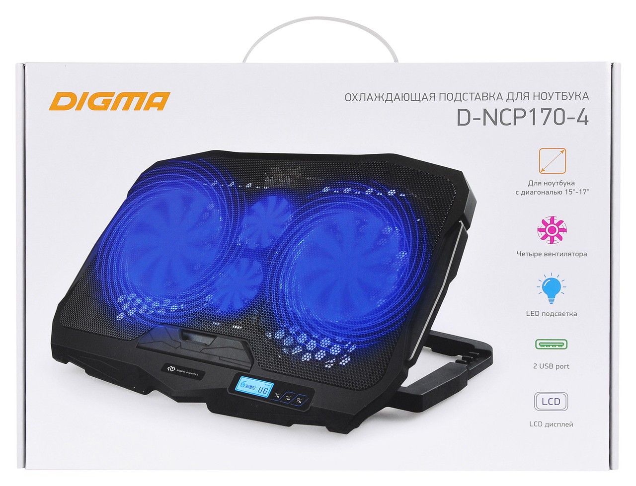 Охлаждающая подставка для ноутбука - Digma D-NCP170-4, 4 вентилятора, до 17 дюймов, подсветка - фото 8 - id-p215273404