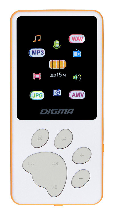 MP3 плеер - Digma S4 8GB, экран 1.8", FM радио, microSD, белый/оранжевый - фото 1 - id-p215273509