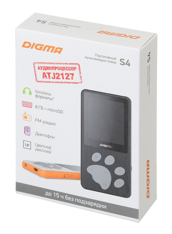 MP3 плеер - Digma S4 8GB, экран 1.8", FM радио, microSD, белый/оранжевый - фото 8 - id-p215273509