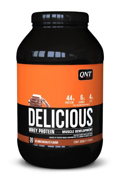 Протеин сывороточный (концентрат+изолят+гидролизат) Delicious Whey QNT 908г (бельгийский шоколад) - фото 1 - id-p190203013